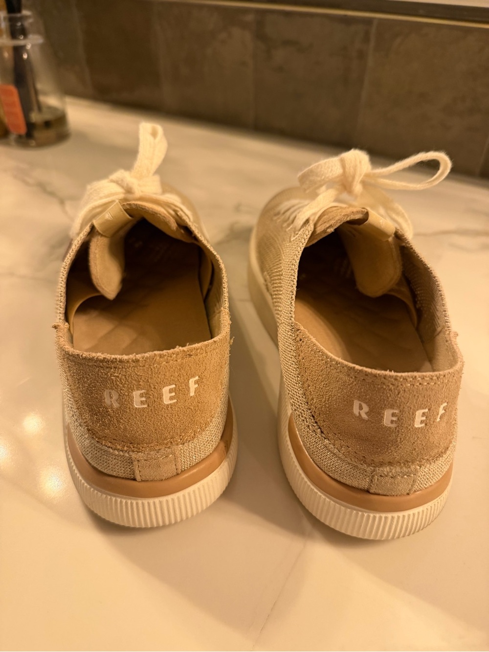 Reef Neptune Tan/gold accents Slip-On Sneakers, size 7.5 W